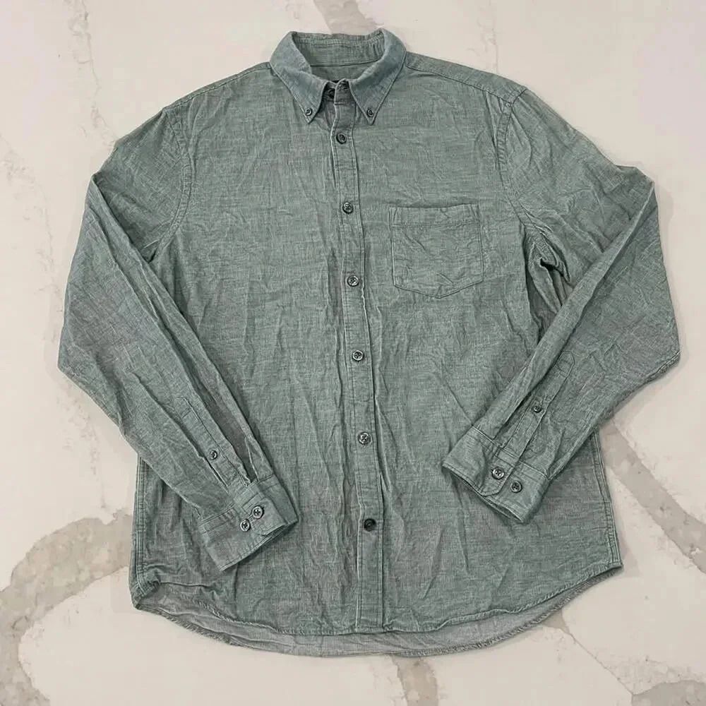 Express Button Up Long Sleeve Collared Shirt Gree… - image 1